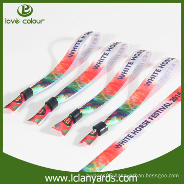 Polyester heat transfer printed satin wristband with plastic clip